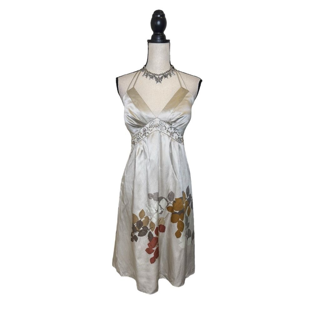 Y2K OC by OC Champagne Beaded Halter Midi Floral Dress Size 12
